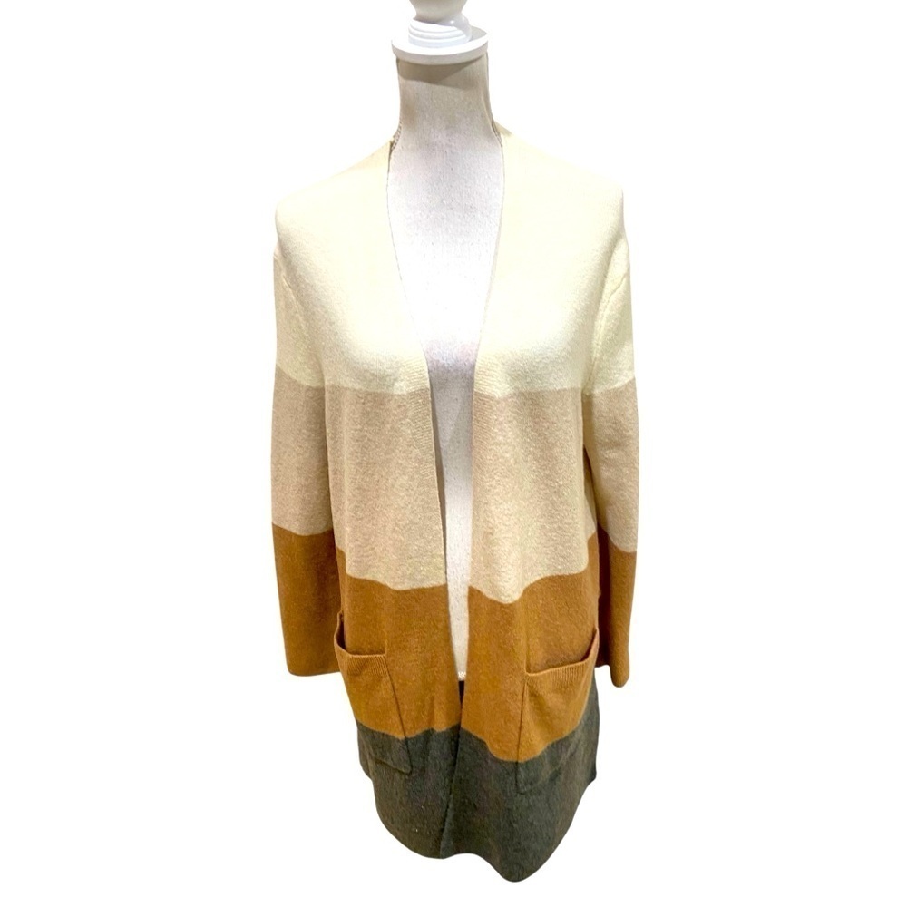 Madewell alpaca colorblock open front cardigan cream, beige, tan, grey medium - Picture 1 of 9